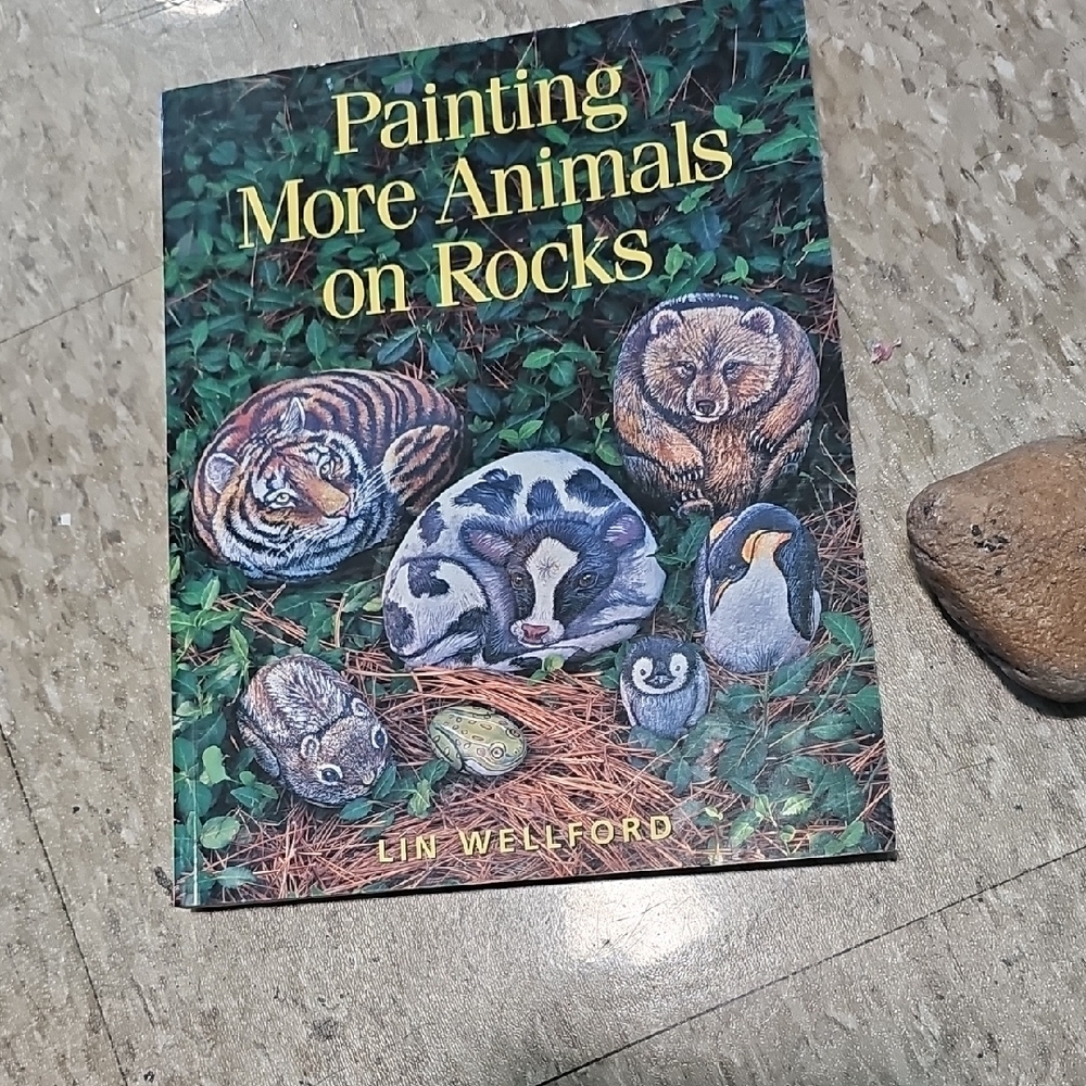Book -Painting More Animals on Rocks Book and a Rock